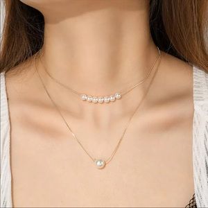 Elegant double-deck pearl pendant necklace